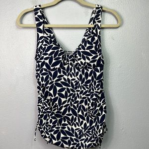 Lands End Tankini Swim Suit Top Blue & White Leaf Print   Size 6